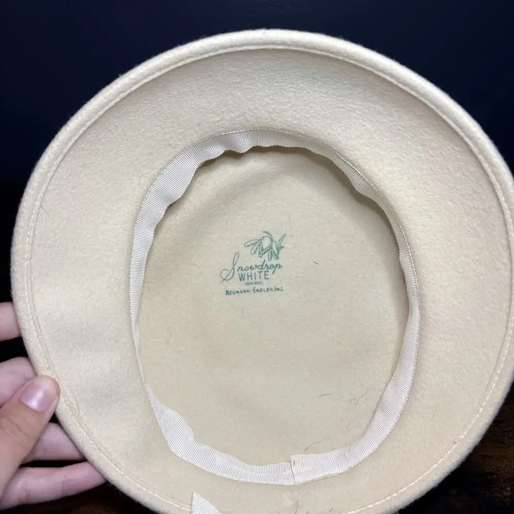 Vintage Neumann-Endler Snowdrops White 100% Wool Pillbox Hat Ivory USA